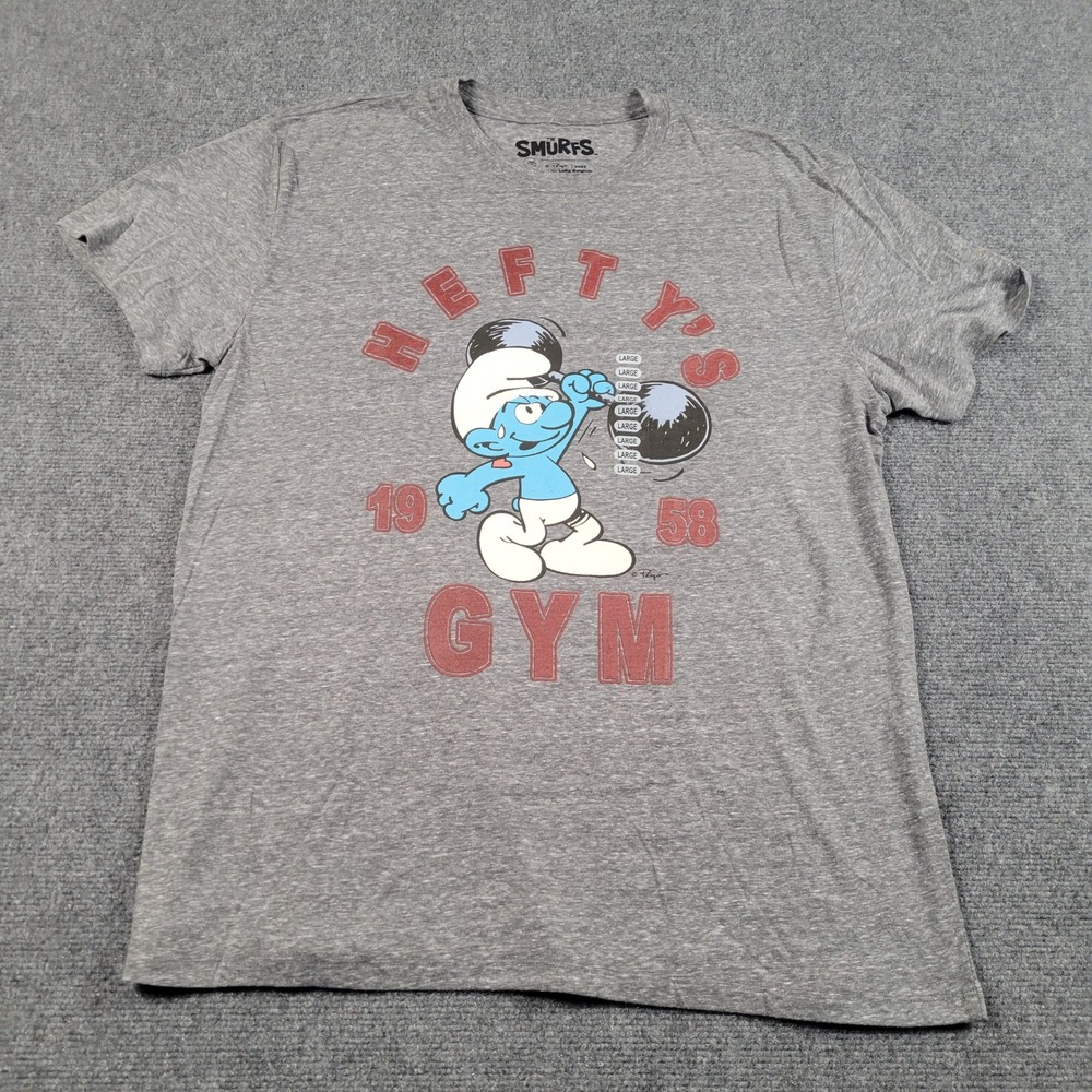 The Smurfs Hefty Gym 1958 Mens Graphic T-Shirt Heather Grey Large 2022 - Picture 2 of 5
